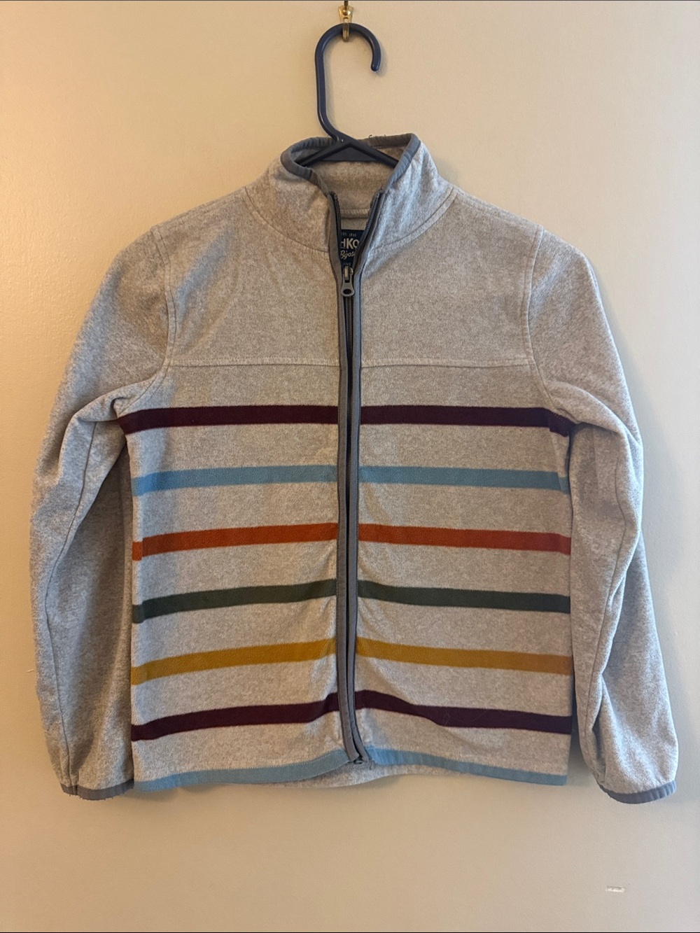 OshKosh B'gosh Light Gray Zip Jacket with Multicolor Stripes